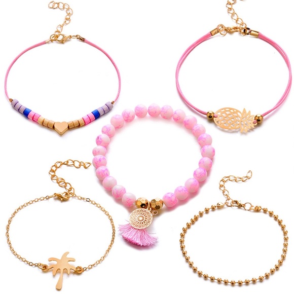 5 Pcs Bracelet Set w/ Pineapple & Palm Tree - Picture 3 of 8